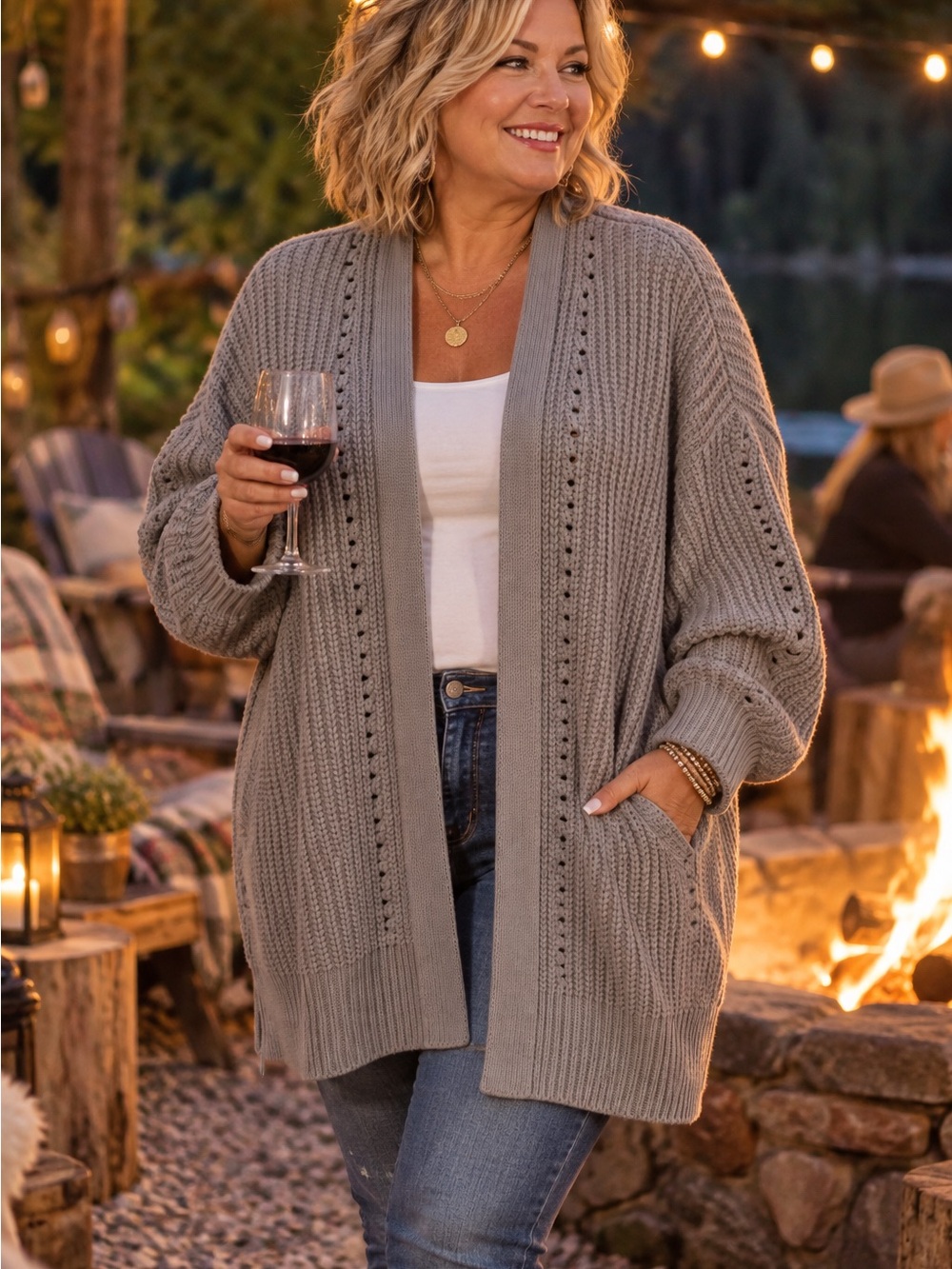 Free People Gray Open-Front Chunky Knit Cardigan